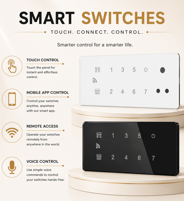 Technixia Aura Series Smart WiFi Touch Switch with Mobile App & Voice Control - Technixia Automation
