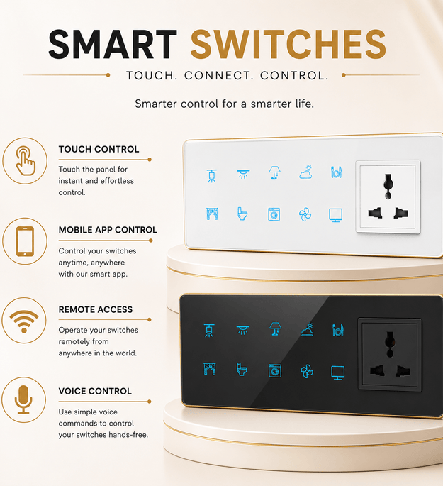 Technixia Lustre Series Smart WiFi Glass Touch Switch with Mobile App & Voice Control - Technixia Automation