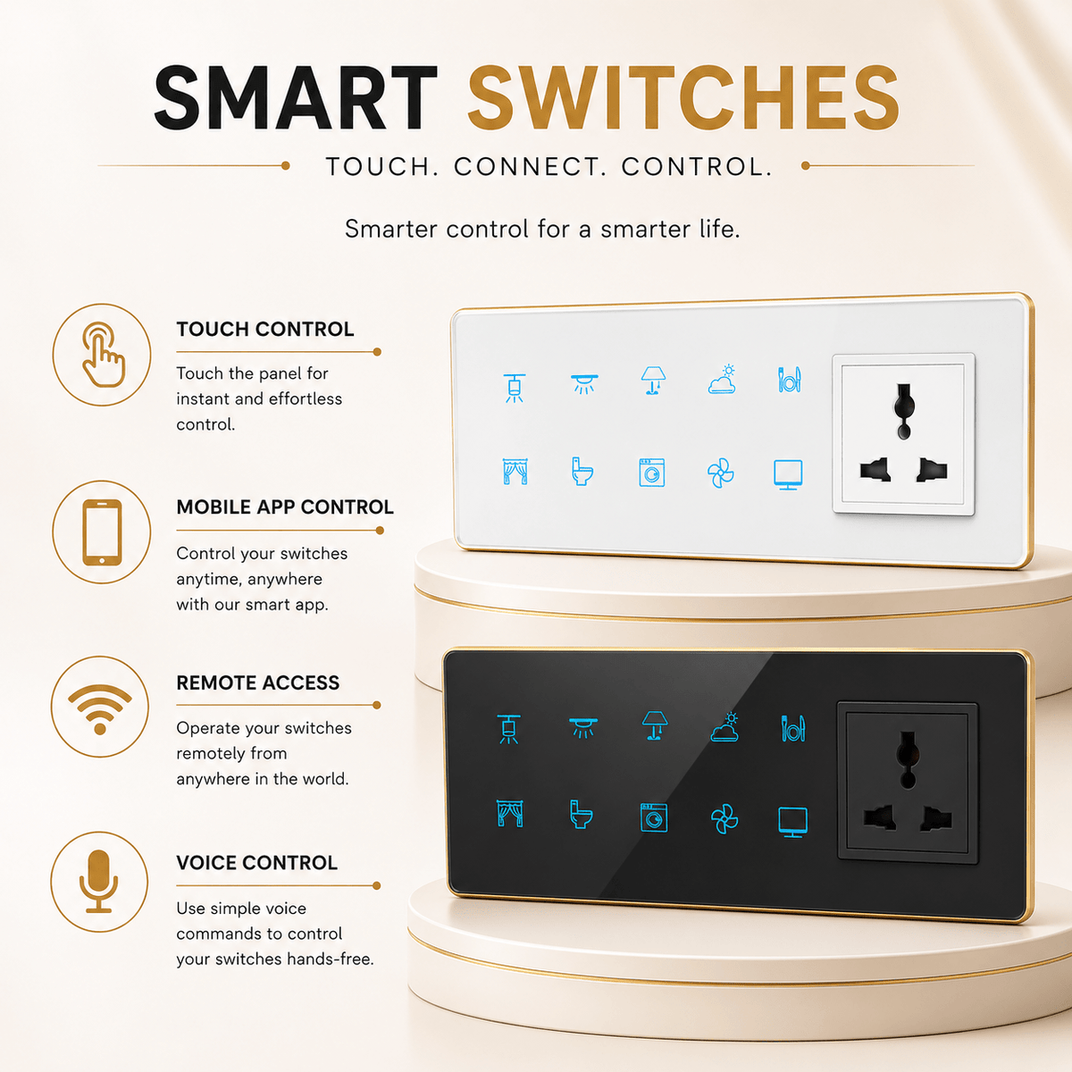 Technixia Lustre Series Smart WiFi Glass Touch Switch with Mobile App & Voice Control - Technixia Automation