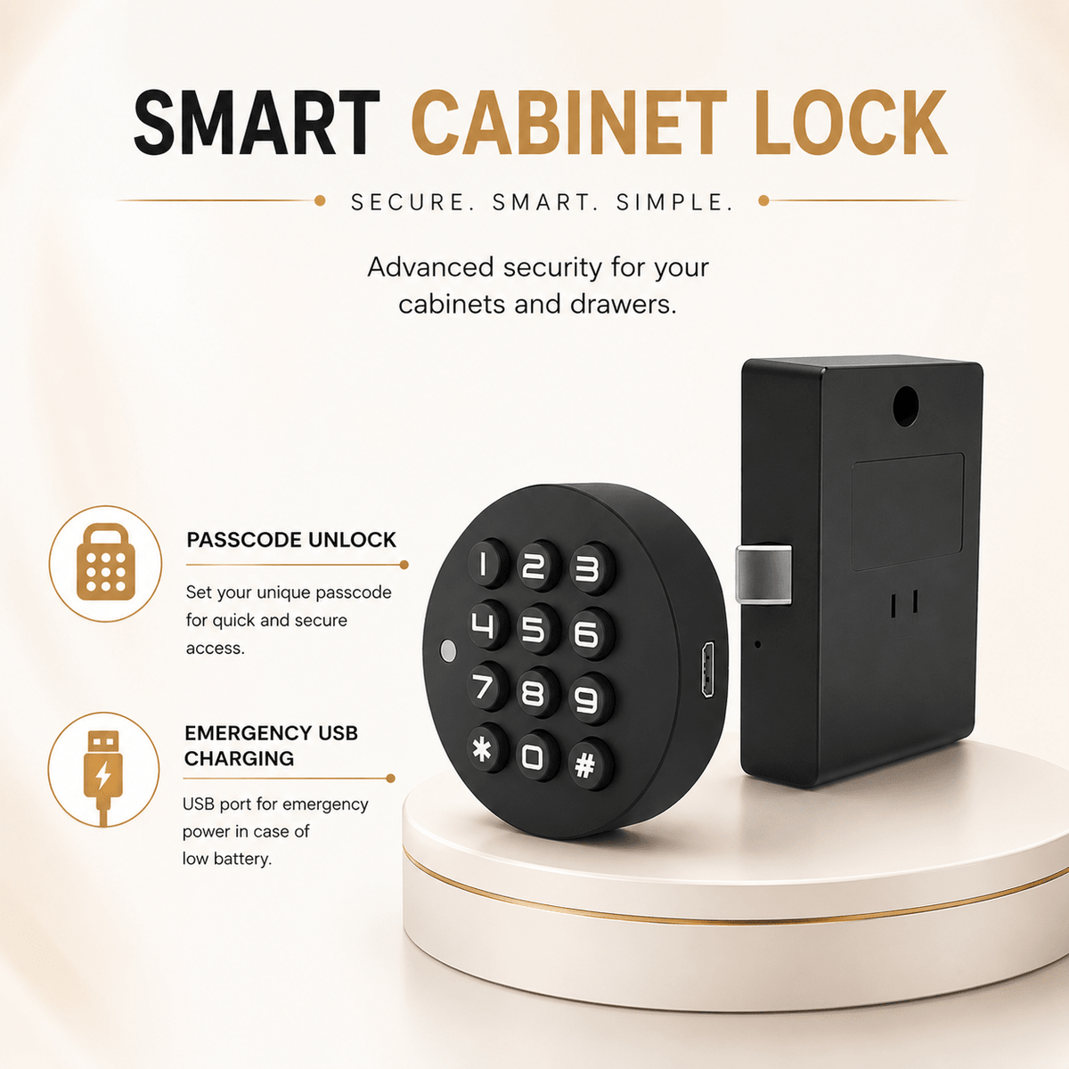 Technixia Smart Cabinet & Wardrobe Lock with Digital Keypad & Emergency USB Charging - Technixia Automation