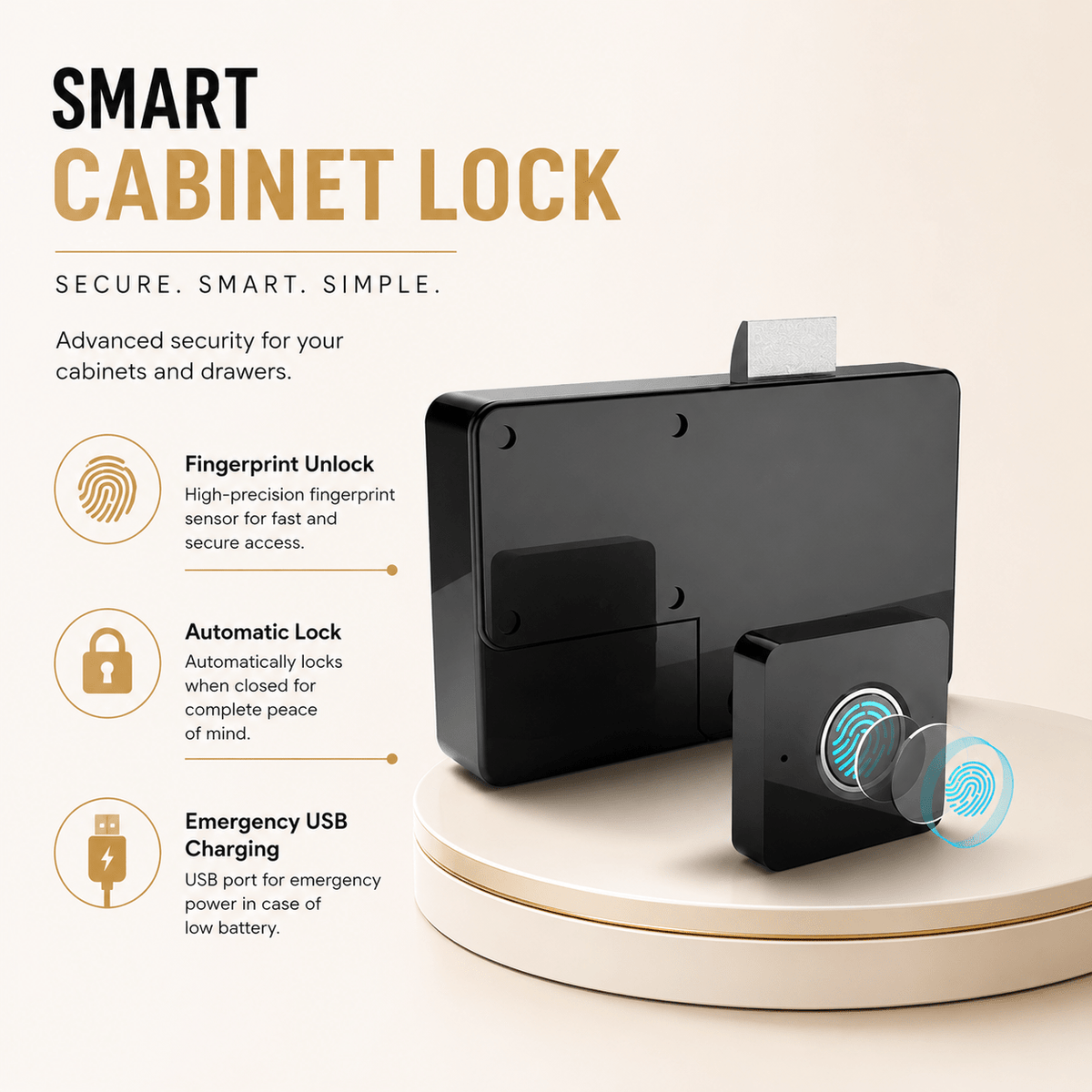 Technixia Smart Fingerprint Cabinet Lock with USB Emergency Charging - Technixia Automation