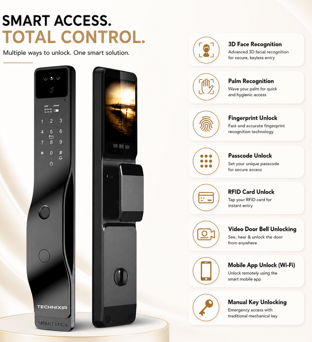 Technixia TAS06 PRO Smart WiFi Door Lock | Face, Palm & Fingerprint - Technixia Automation