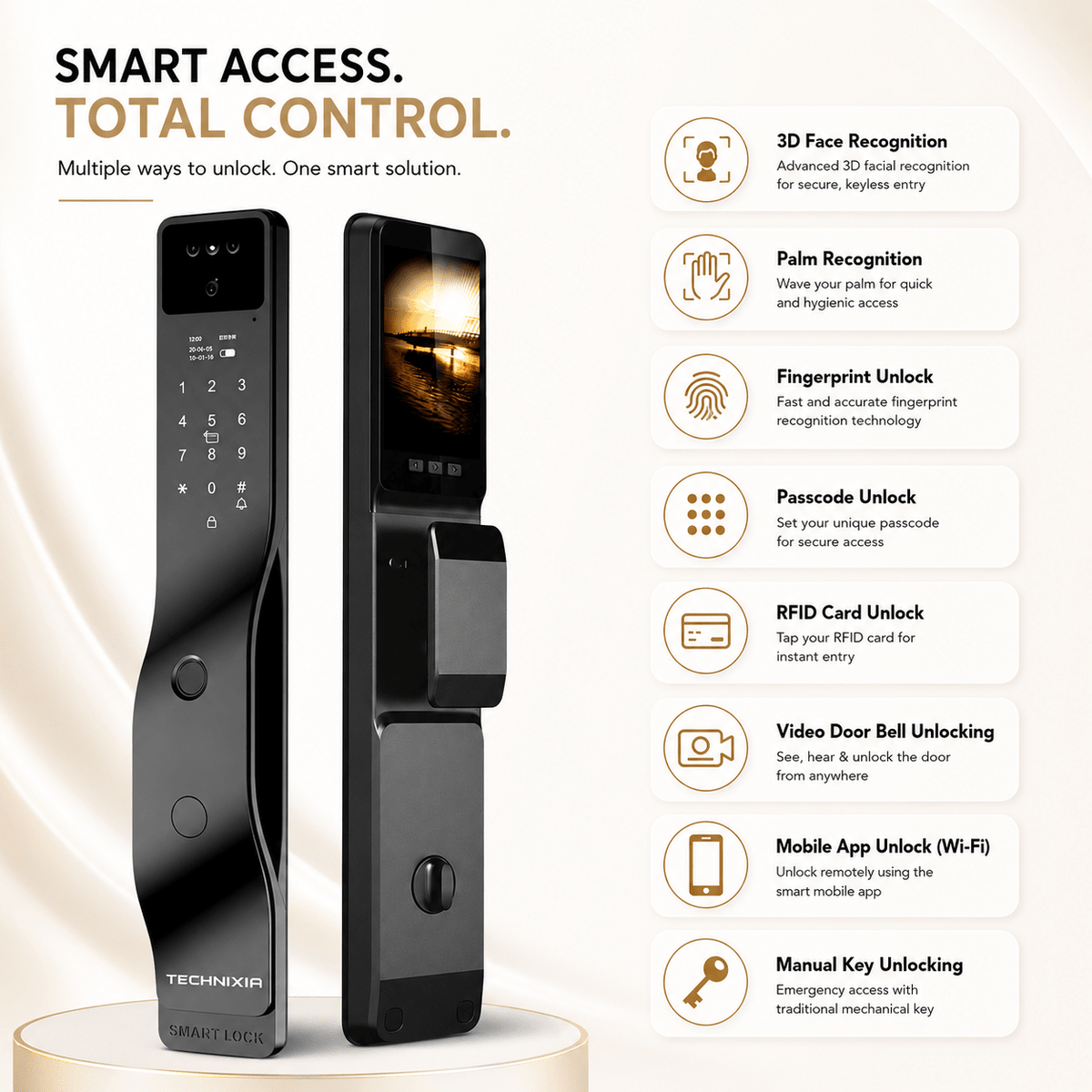 Technixia TAS06 PRO Smart WiFi Door Lock | Face, Palm & Fingerprint - Technixia Automation